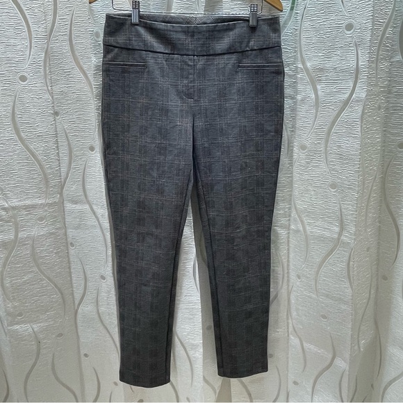 Dalia Pants - Dalia Plaid Dress Pants Womens 8 Grey Stretch Slim Leg Glen Check